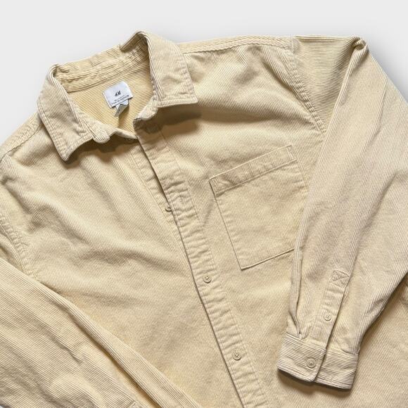 H AND M CREAM CORDUROY BUTTON UP SHACKET SHIRT JACKET OVERSIZED LARGE - Picture 3 of 7